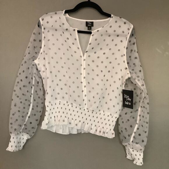 Bar III Polka Dot Snow Globe Sheer Blouson Top - Picture 3 of 7